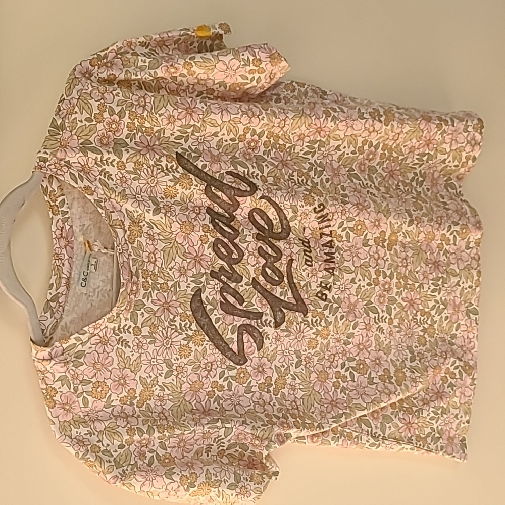 C&C CALIFORNIA WOMENS SHORT SLEEVE FLORAL COTTON SCOOPNECK TOP SIZE SMALL
